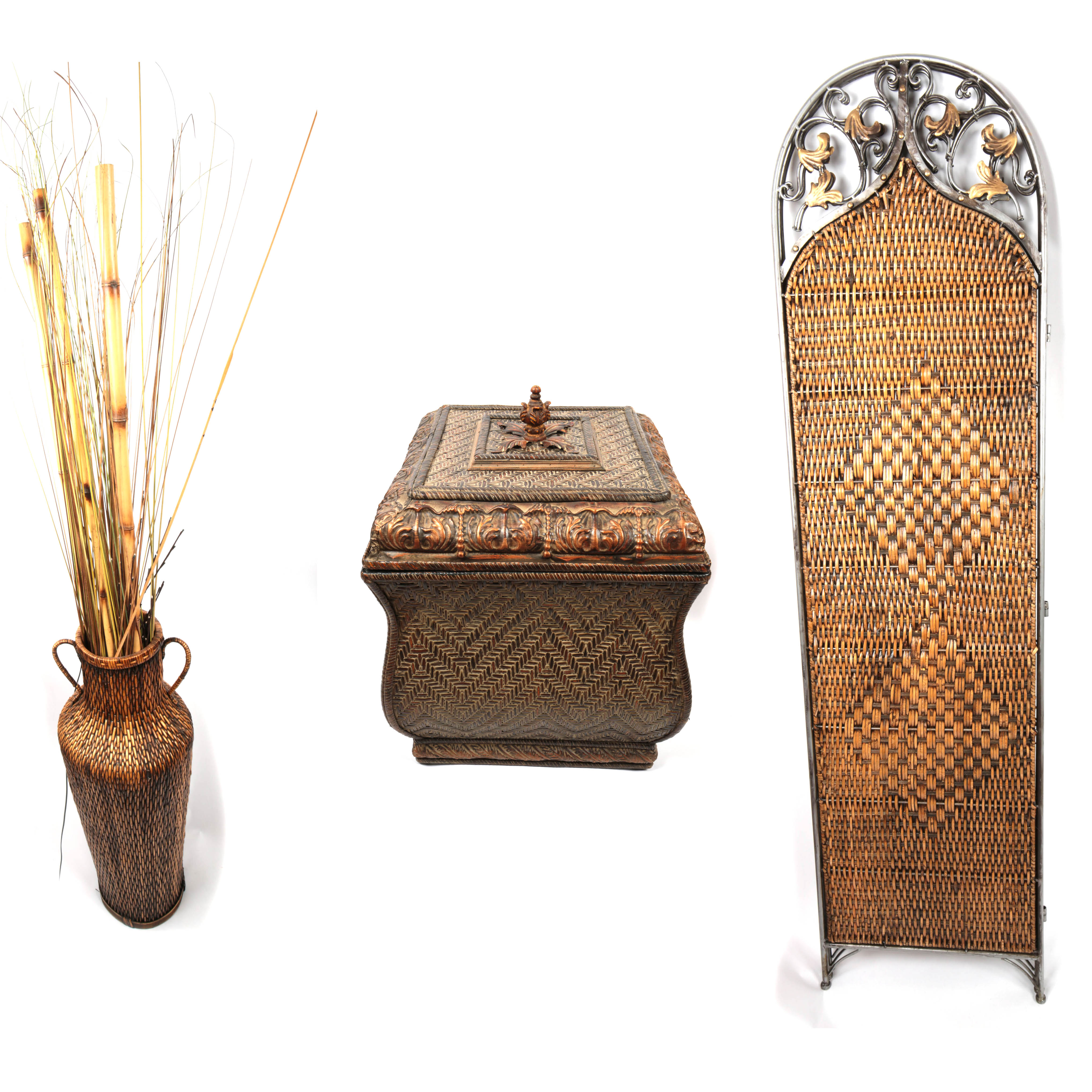 Rattan and Metal Pirvacy Screen and Baskets