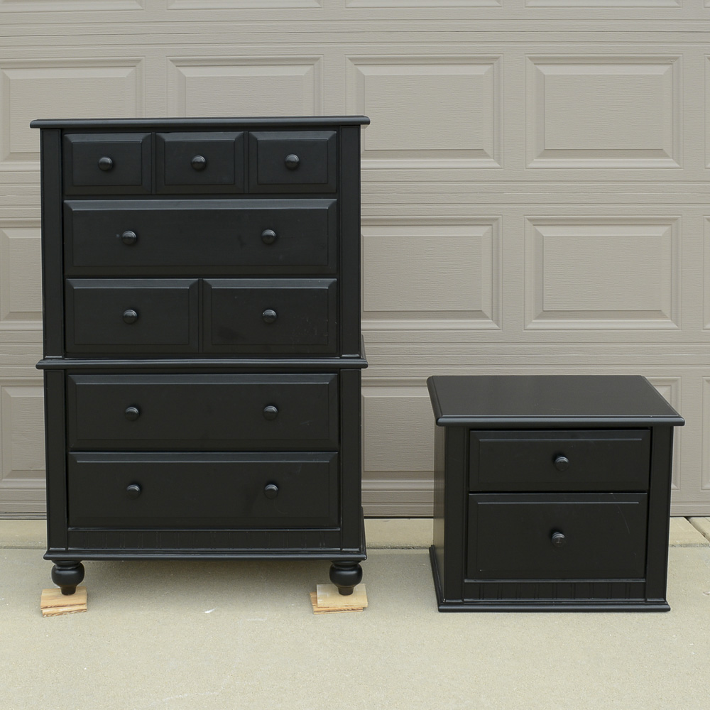 Black-Painted Chest of Drawers and Nightstand