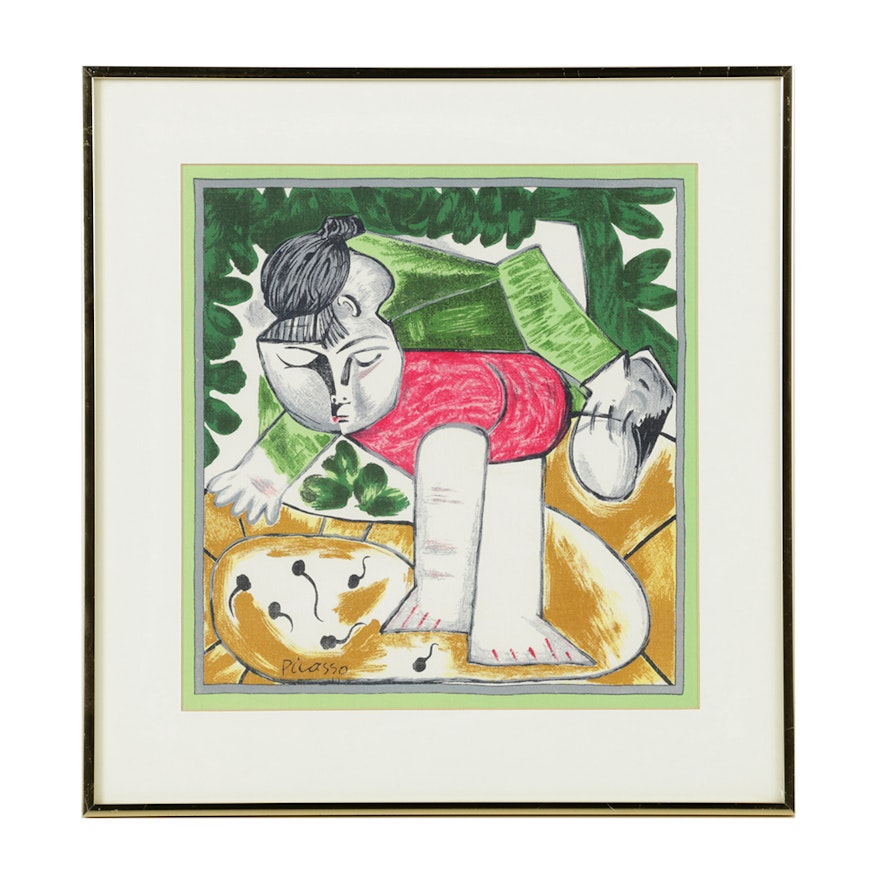 After Pablo Picasso Serigraph on Fabric Scraf "Paloma Playing..."