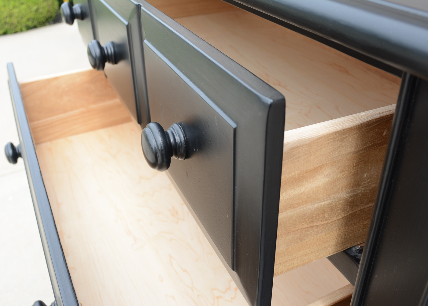 Black-Painted Chest of Drawers and Nightstand