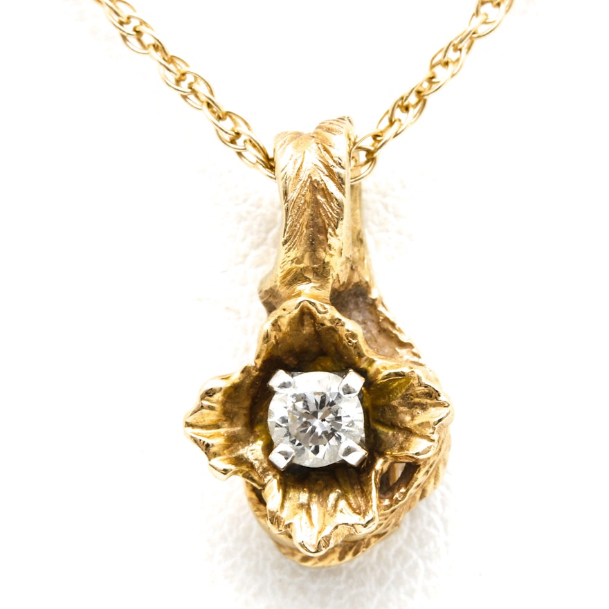 14K Yellow Gold Diamond Slide and Necklace
