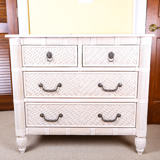 Hollywood Regency Style Rattan Chest of Drawers by Lexington