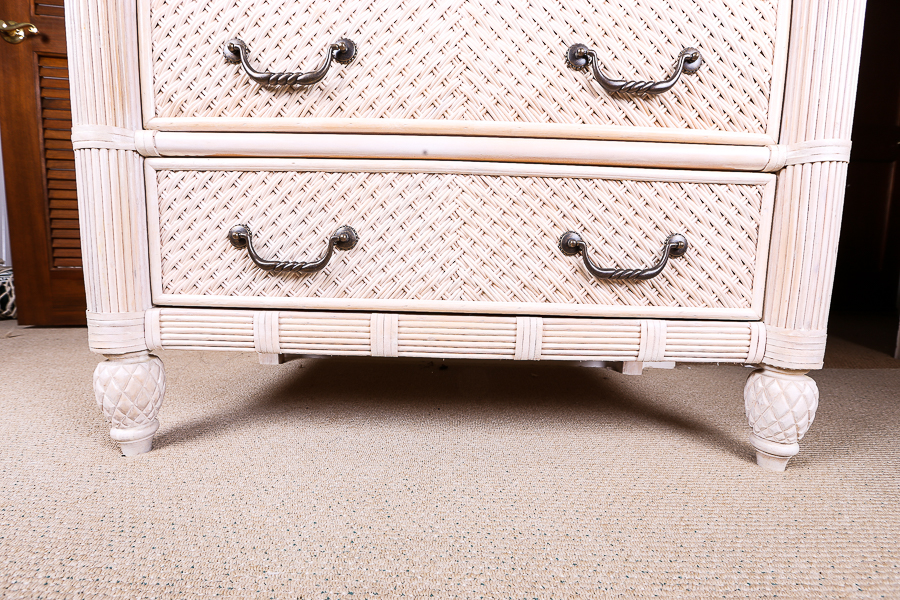 Hollywood Regency Style Rattan Chest of Drawers by Lexington