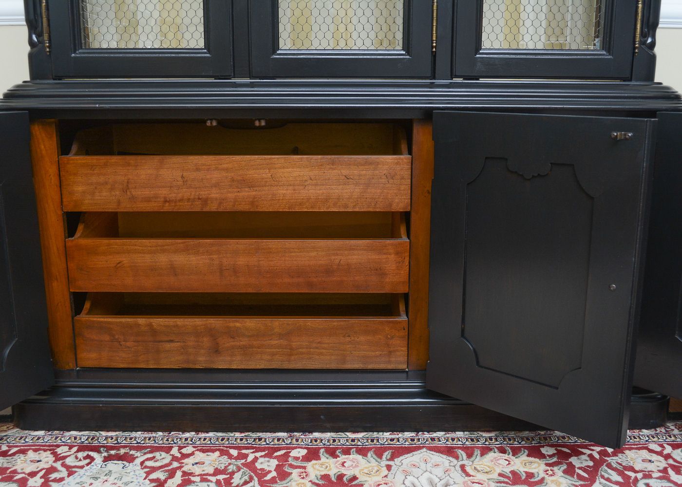 Drexel Black-Painted Lighted China Cabinet