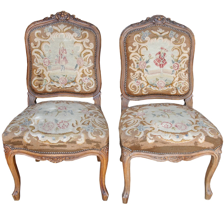 Vintage Louis XV Style Accent Chairs With Needlepoint Upholstery