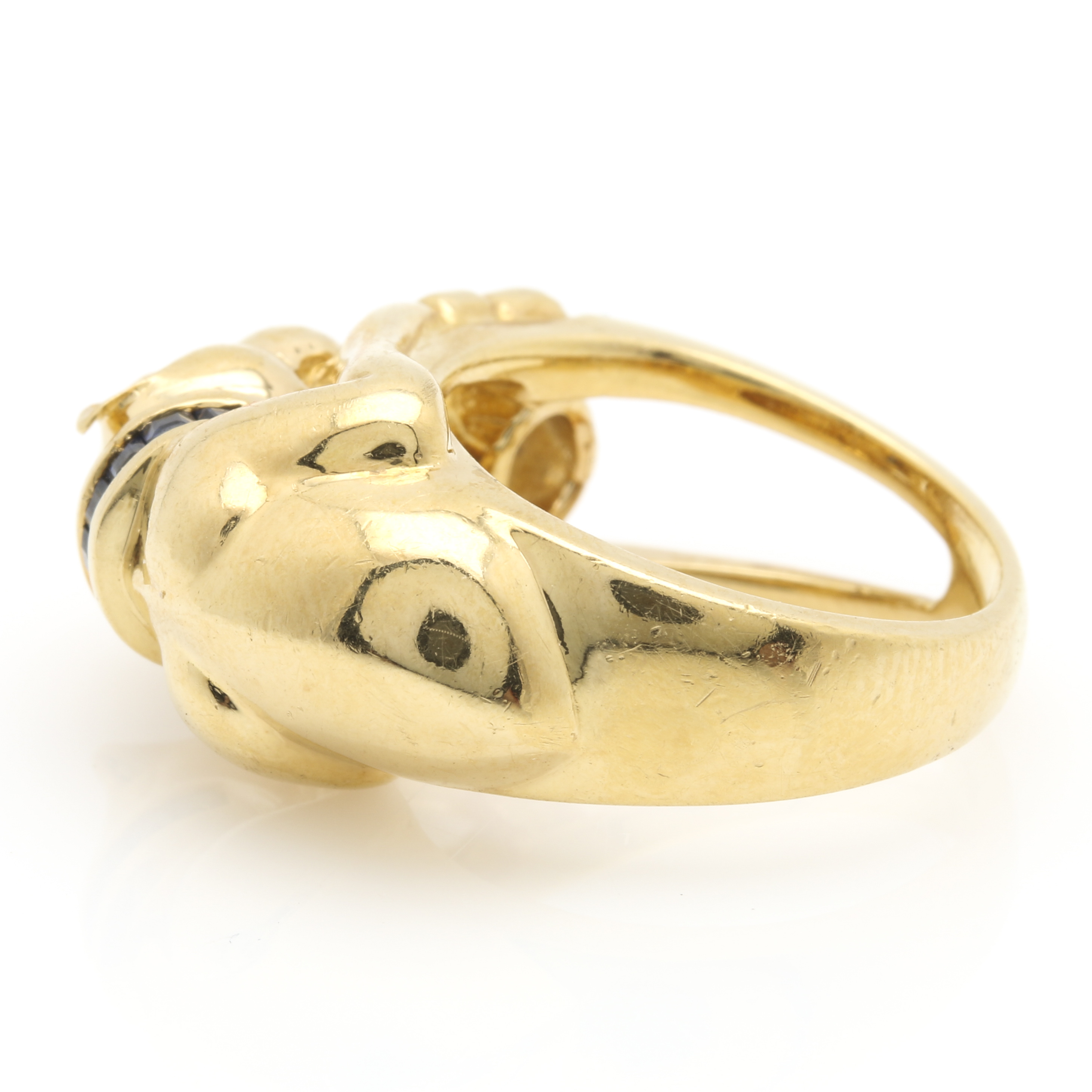 18K Yellow Gold Diamond, Ruby, and Sapphire Jaguar Ring