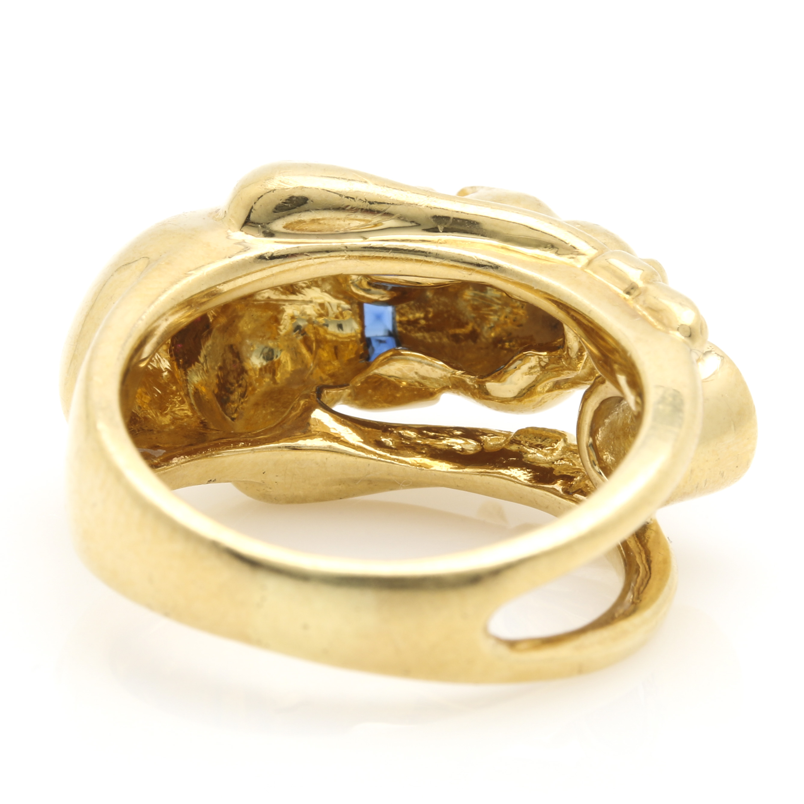 18K Yellow Gold Diamond, Ruby, and Sapphire Jaguar Ring