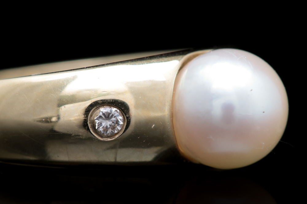 14K Yellow Gold, Pearl and Diamond Ring