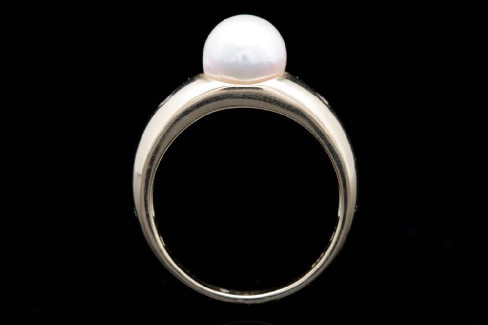 14K Yellow Gold, Pearl and Diamond Ring