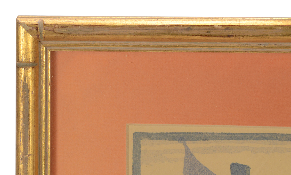 Leslie Moffat Ward Signed Original Harbor Scene Woodblock