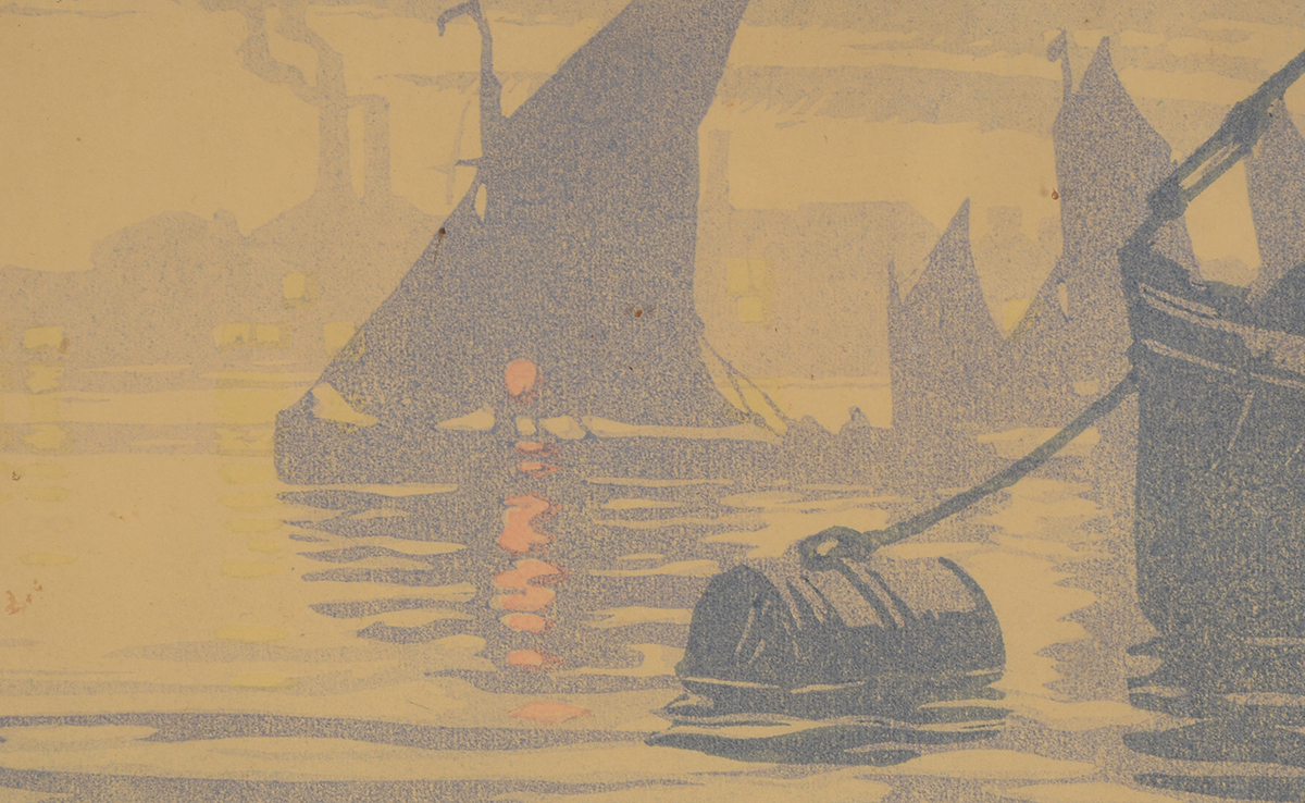 Leslie Moffat Ward Signed Original Harbor Scene Woodblock