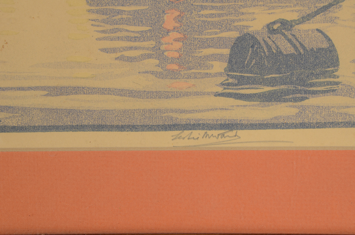 Leslie Moffat Ward Signed Original Harbor Scene Woodblock