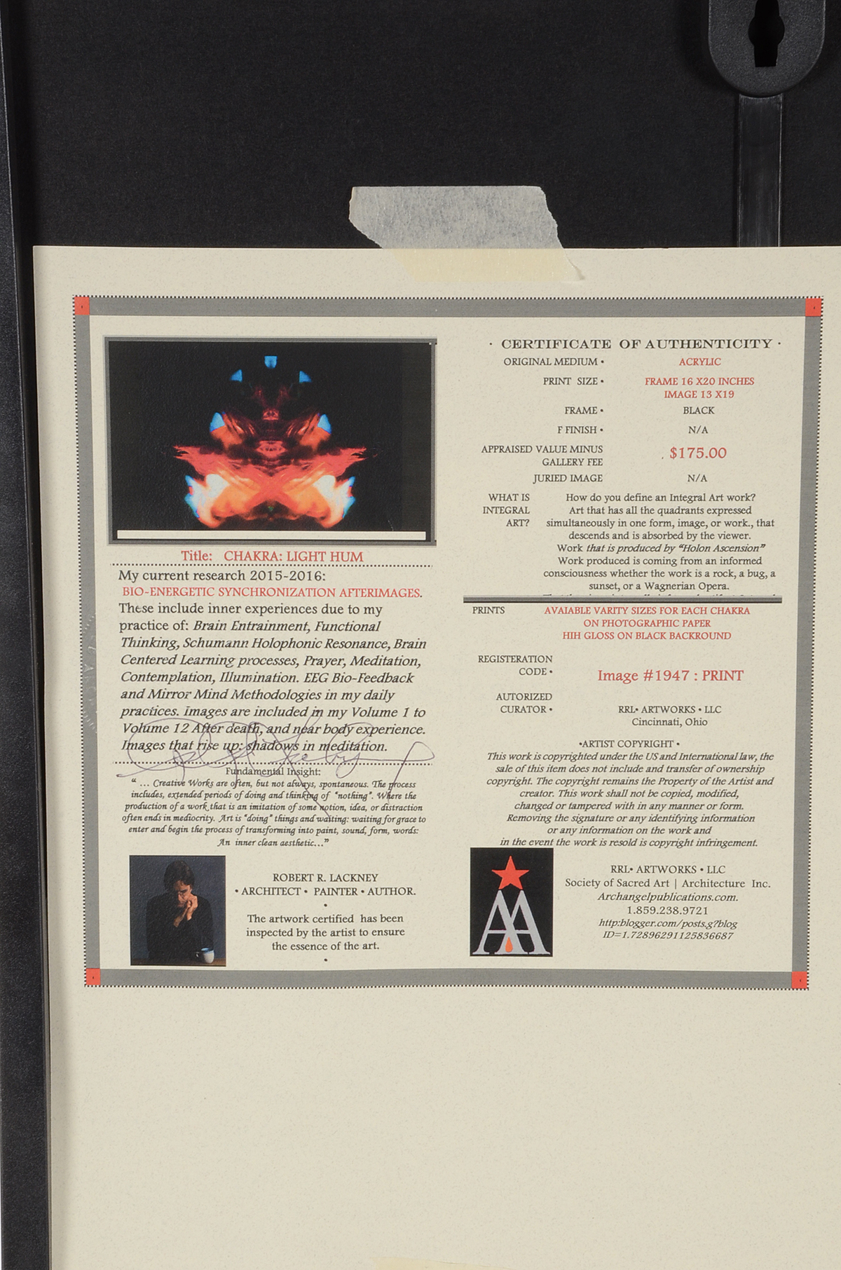 Robert Lackney Signed Digital Photograph "Chakra: Light Hum"