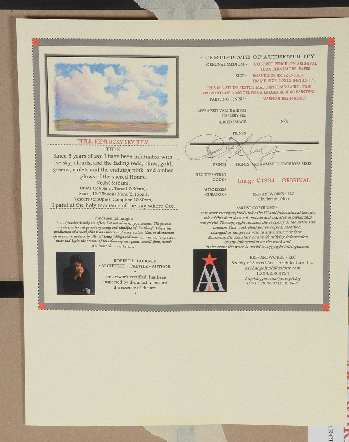 Robert Lackney Signed Colored Pencil-Accented Giclée "Kentucky Sky July"