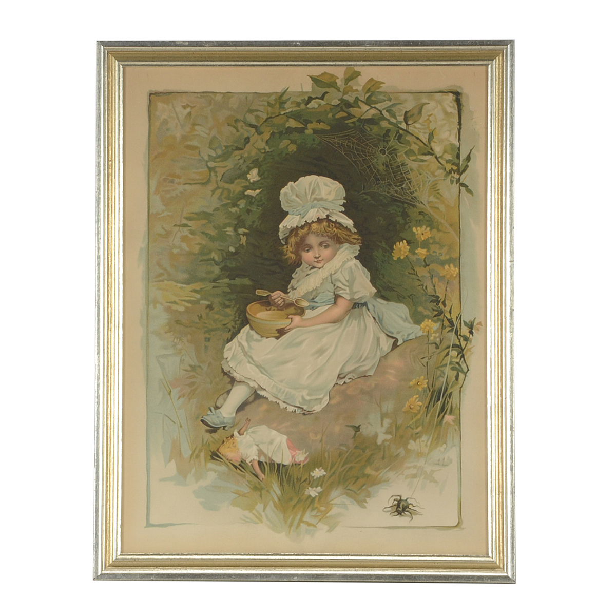 Antique Chromolithograph after John Lawson "Little Miss Muffet"