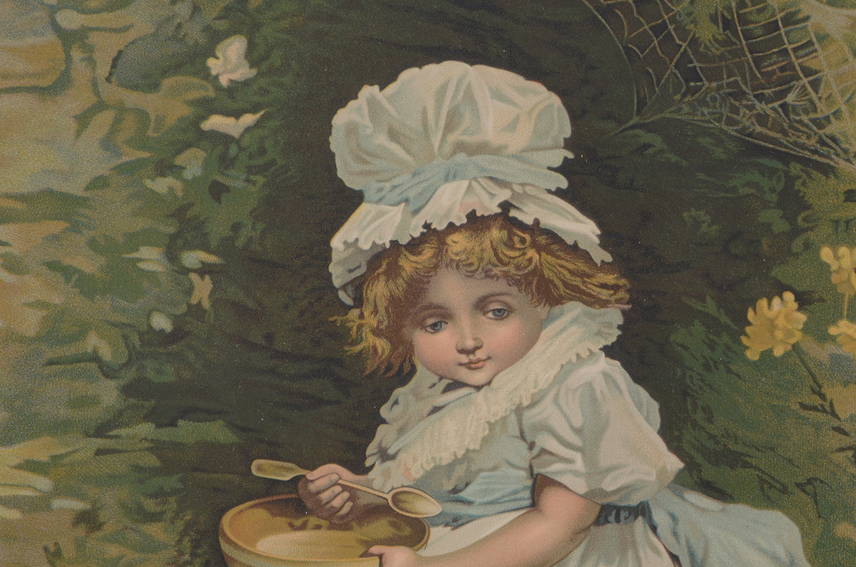 Antique Chromolithograph after John Lawson "Little Miss Muffet"