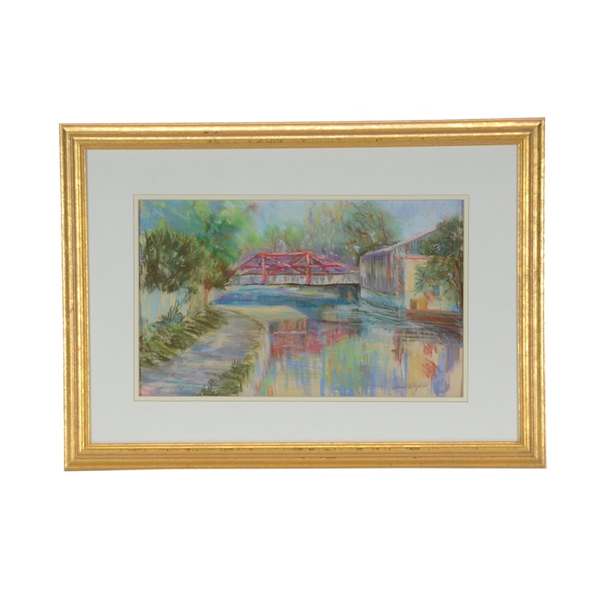 Miriam Warfield Original Pastel Drawing "New Hope Bridge"