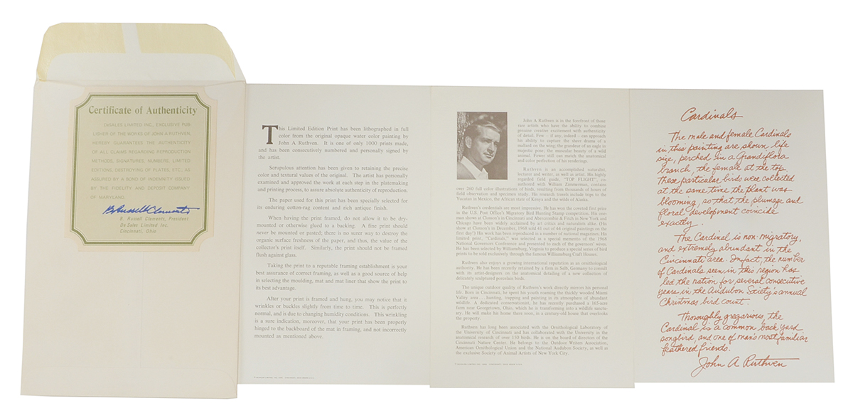 John Ruthven Signed 1967 Limited Edition Offset Lithograph "Cardinals"