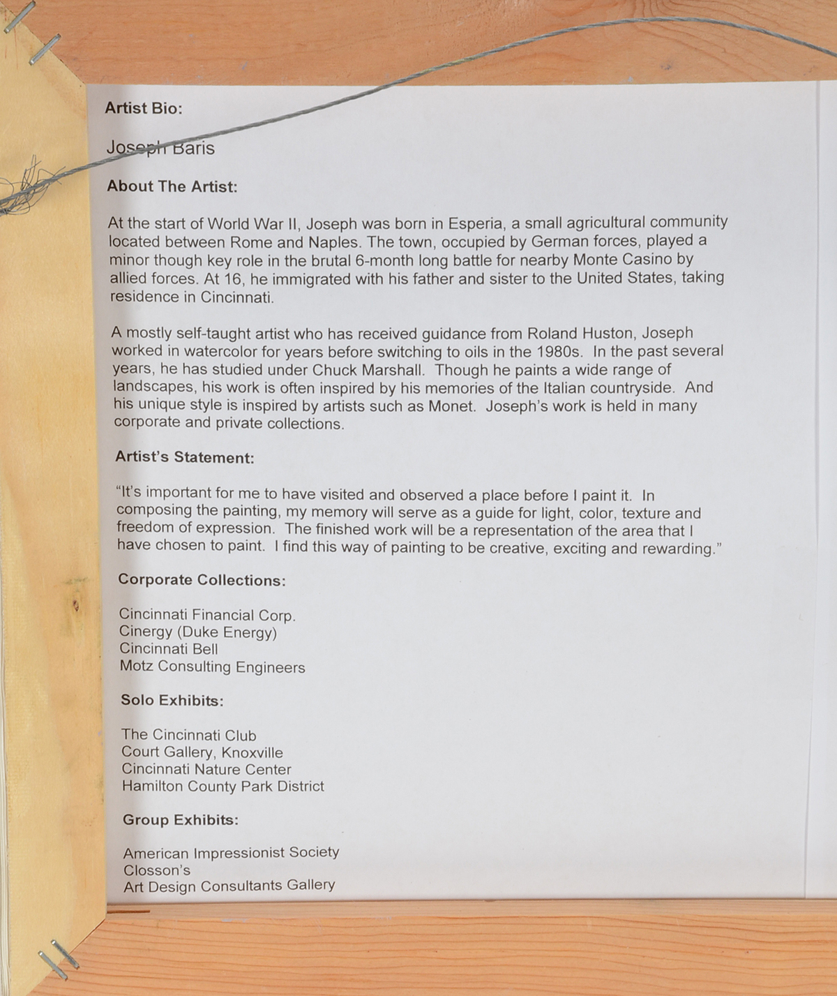 Joseph Baris Original Oil on Canvas "Prati e Monti"