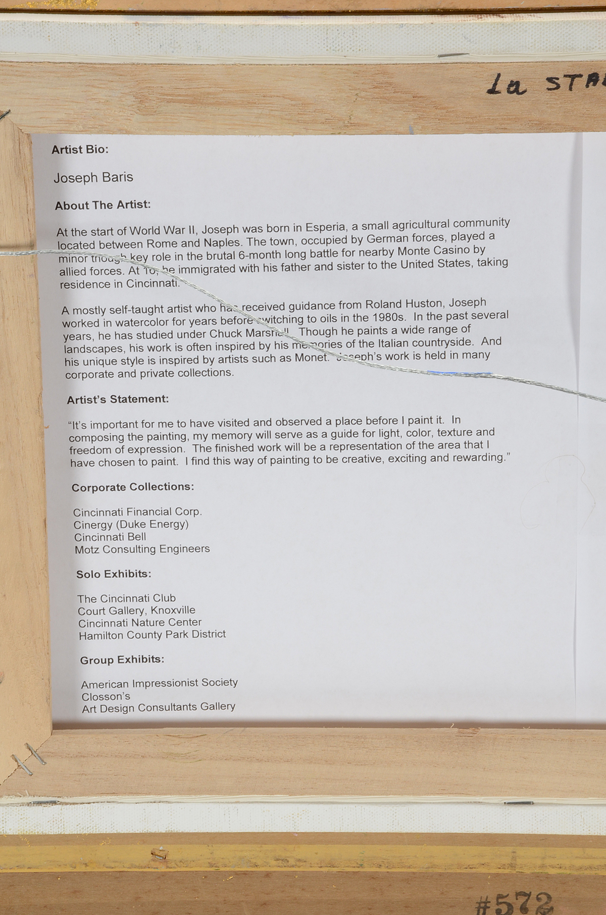 Joseph Baris Original Oil on Canvas "La Stalla e la Meta"