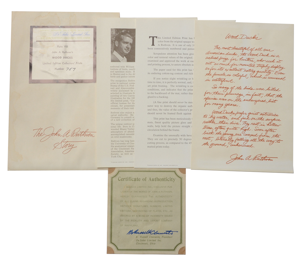 John Ruthven Signed 1968 Limited Edition Offset Lithograph "Wood Ducks"