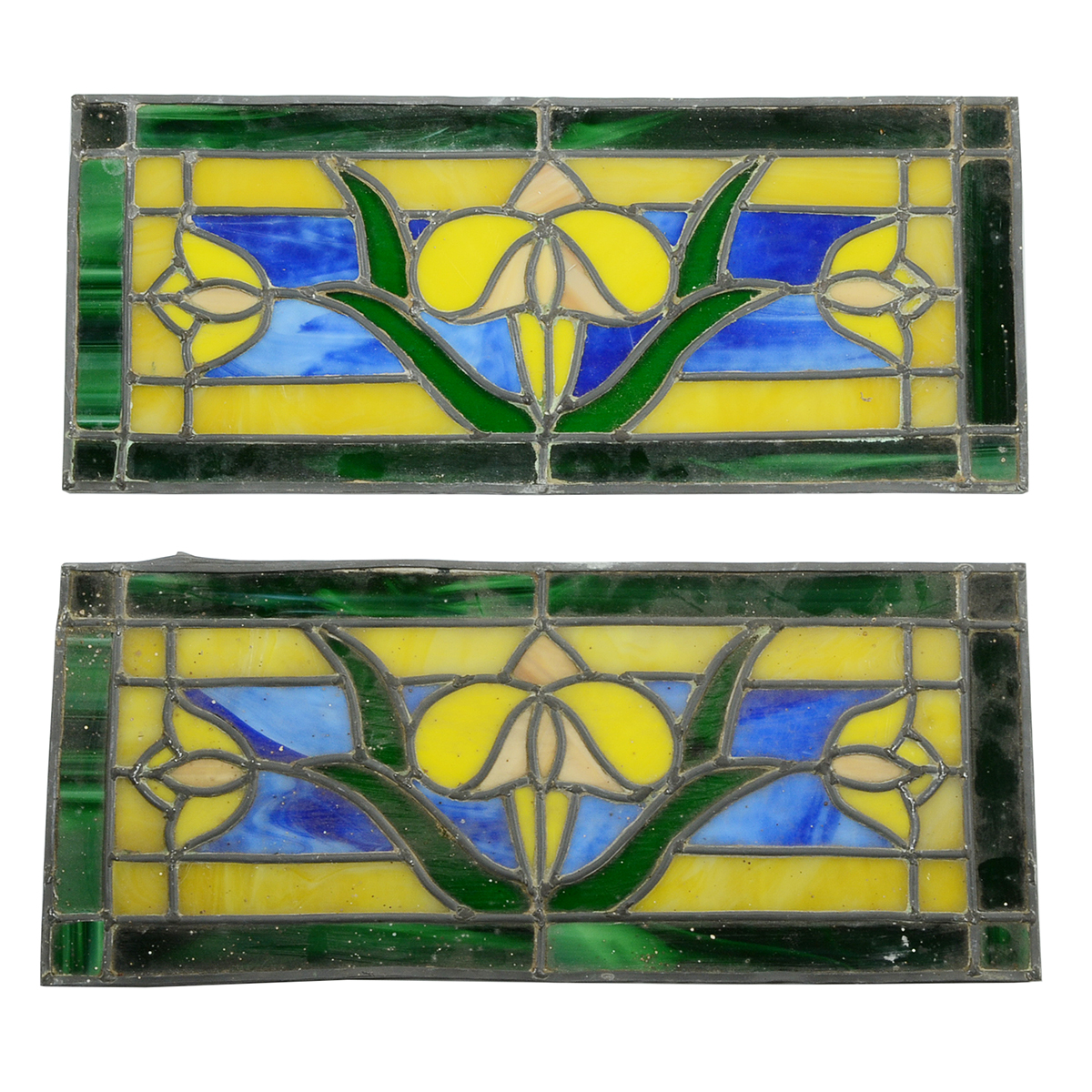 Pair of Antique Stained Glass Panels