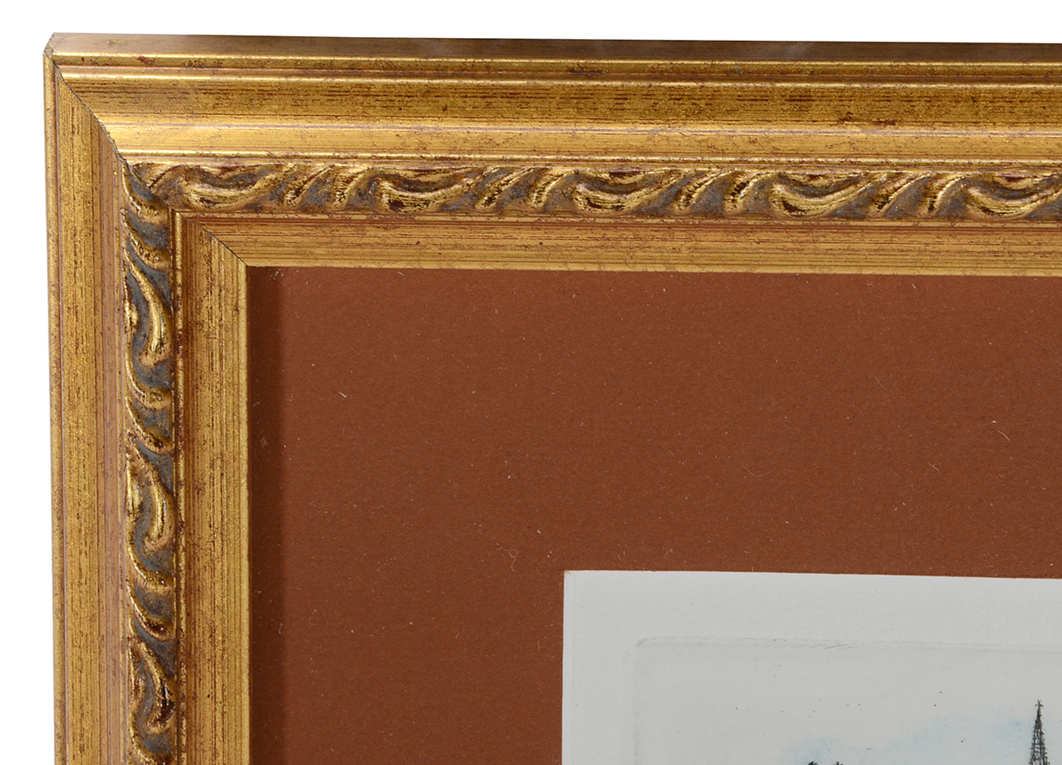 Signed Hand-Colored Etching of German Cityscape