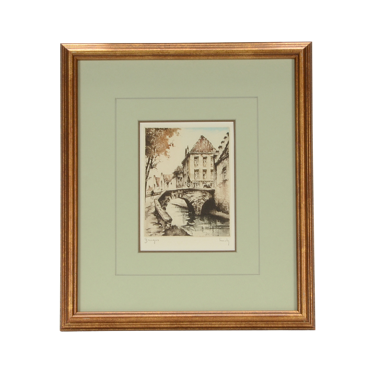 Roger Hebbelinck Mezzotint Etching with Aquatint"Bruges"