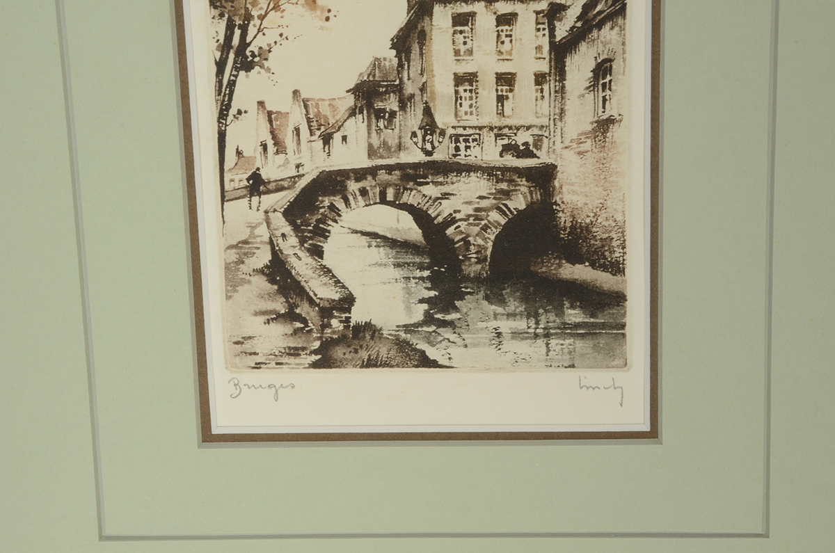 Roger Hebbelinck Mezzotint Etching with Aquatint"Bruges"
