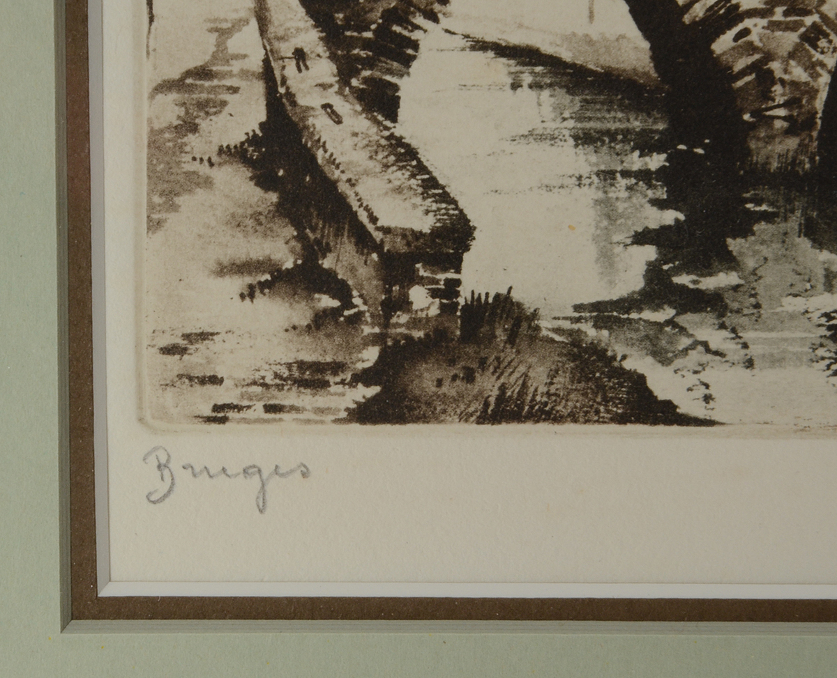 Roger Hebbelinck Mezzotint Etching with Aquatint"Bruges"