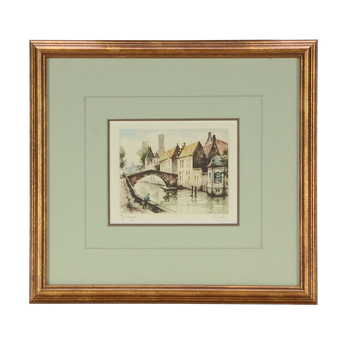 Roger Hebbelinck Aquatint Etching "Bruges"