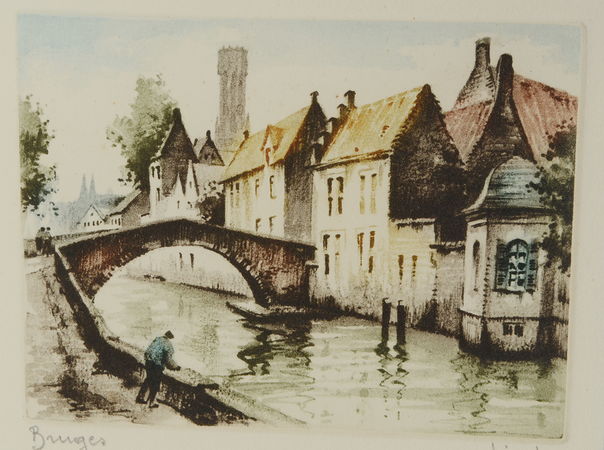 Roger Hebbelinck Aquatint Etching "Bruges"