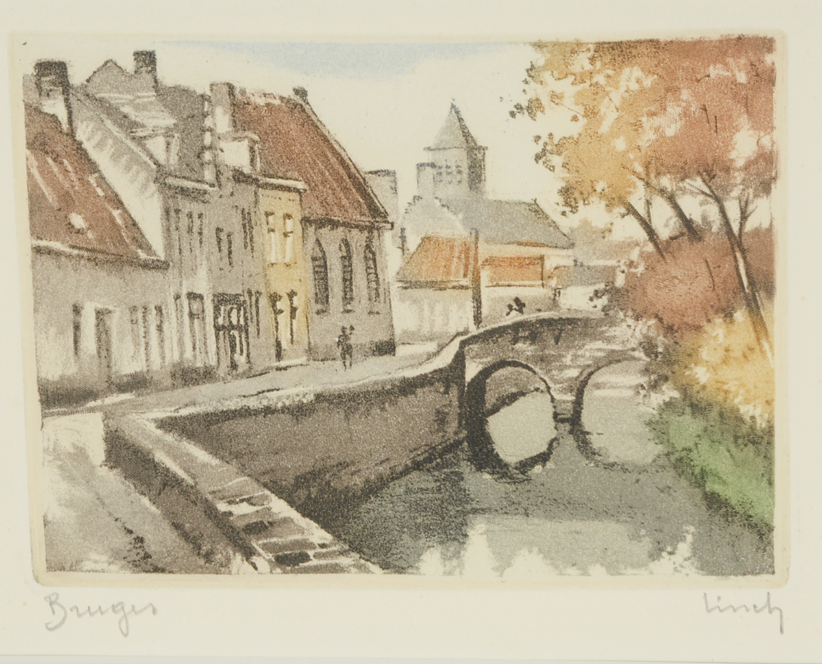 Roger Hebbelinck Hand-Colored Mezzotint "Bruges"