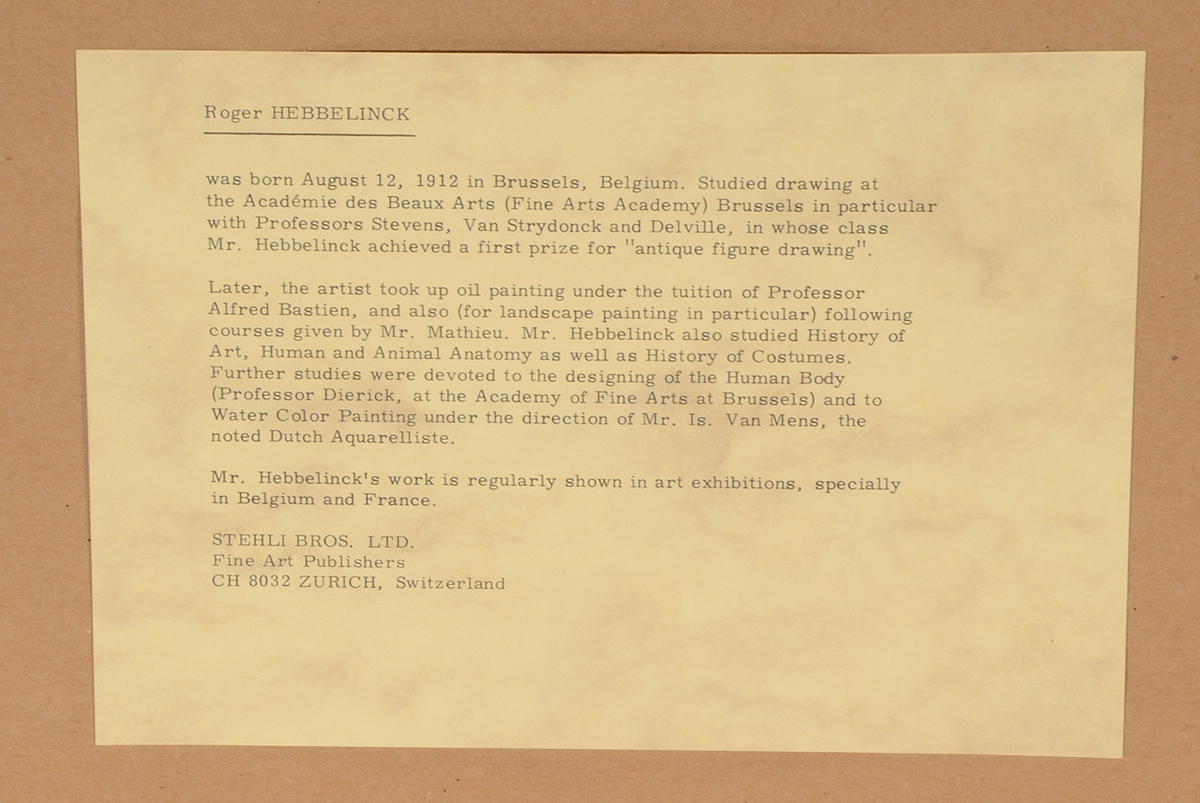 Roger Hebbelinck Hand-Colored Mezzotint "Bruges"