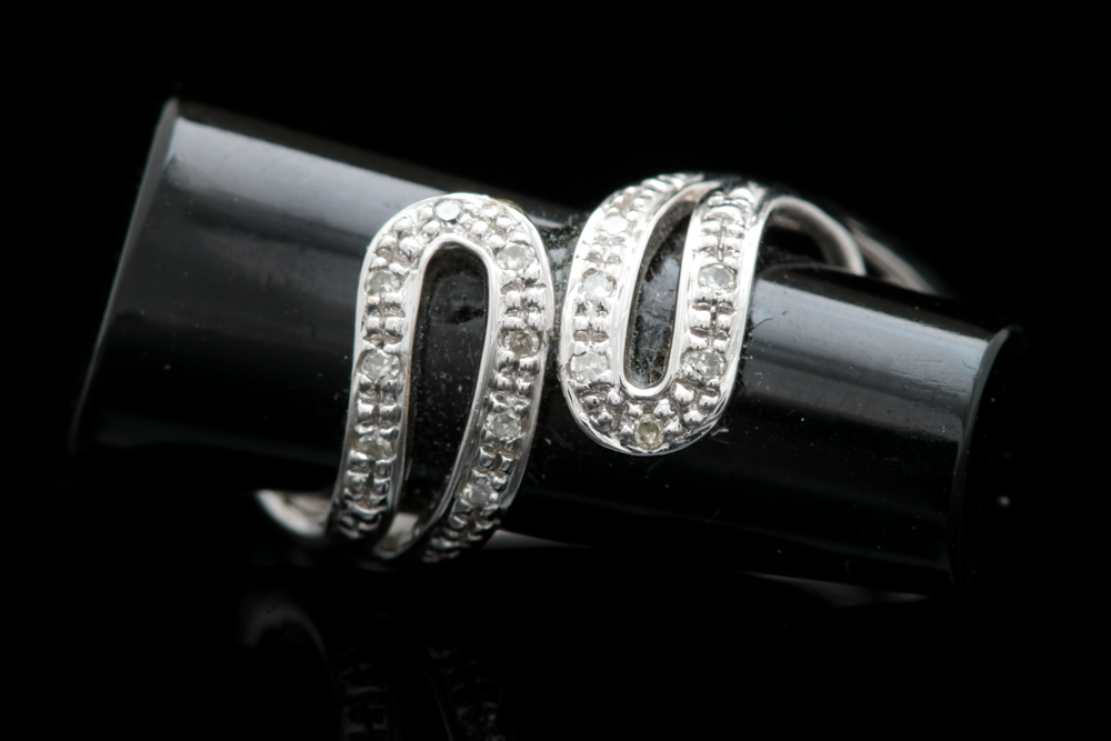 14K White Gold, Black Chalcedony and Diamond Ring