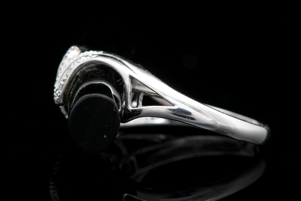 14K White Gold, Black Chalcedony and Diamond Ring