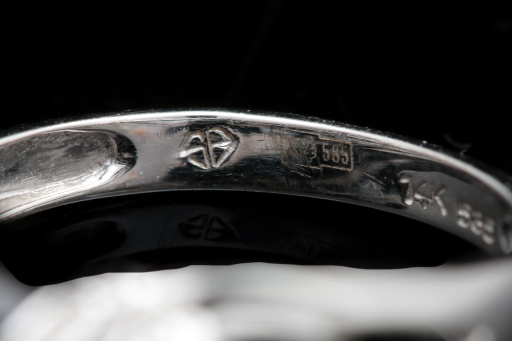 14K White Gold, Black Chalcedony and Diamond Ring