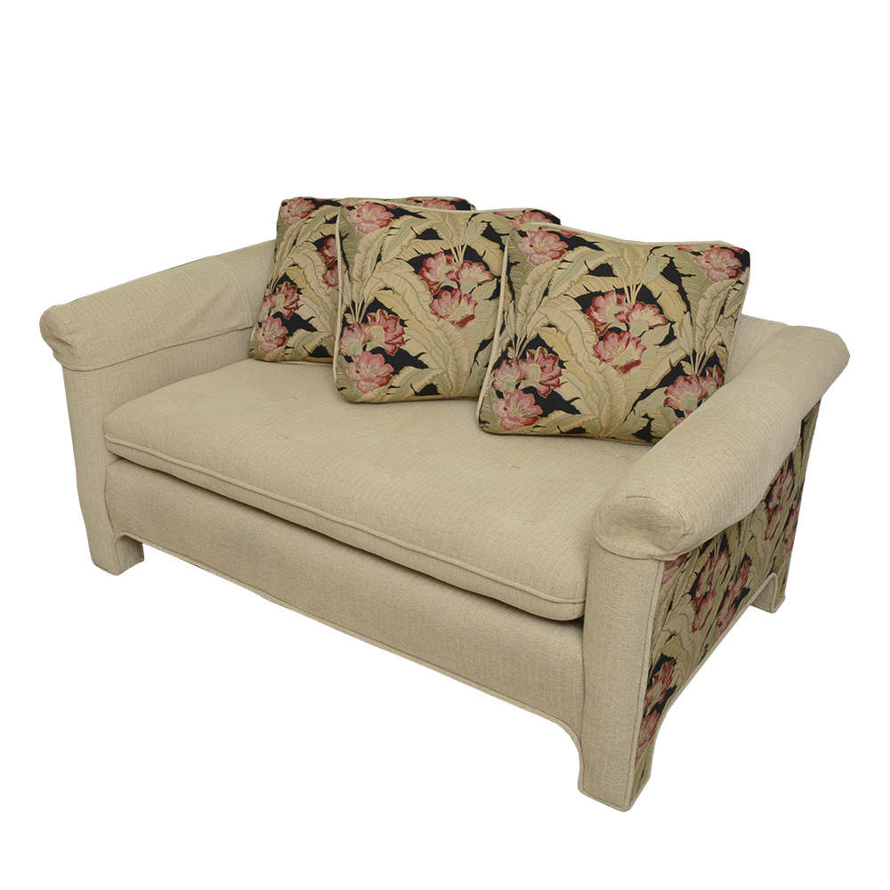 Custom Upholstered Beige and Floral Love Seat