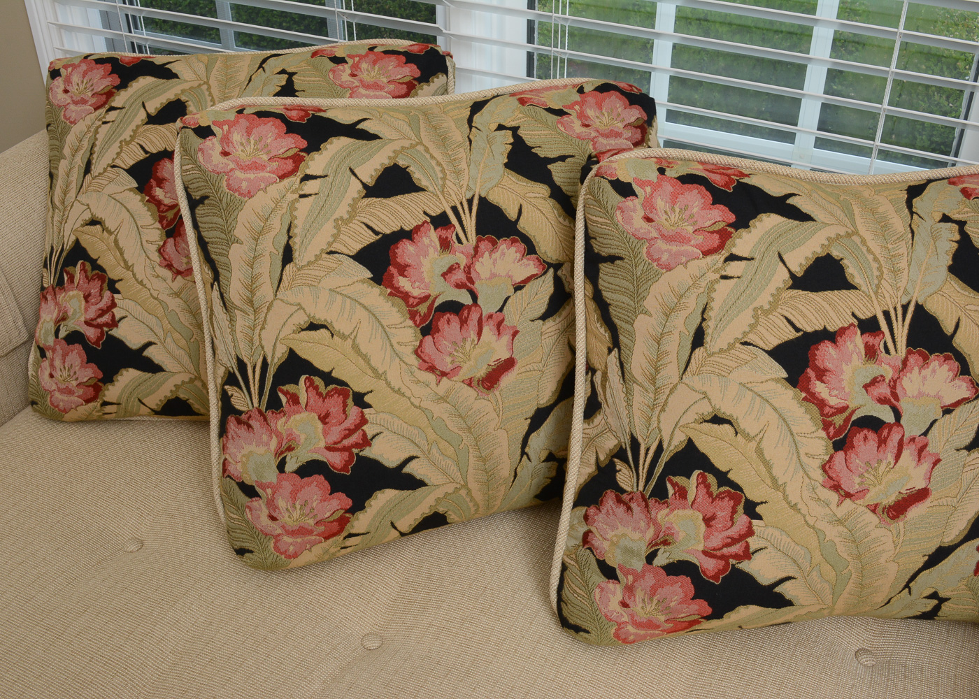 Custom Upholstered Beige and Floral Love Seat