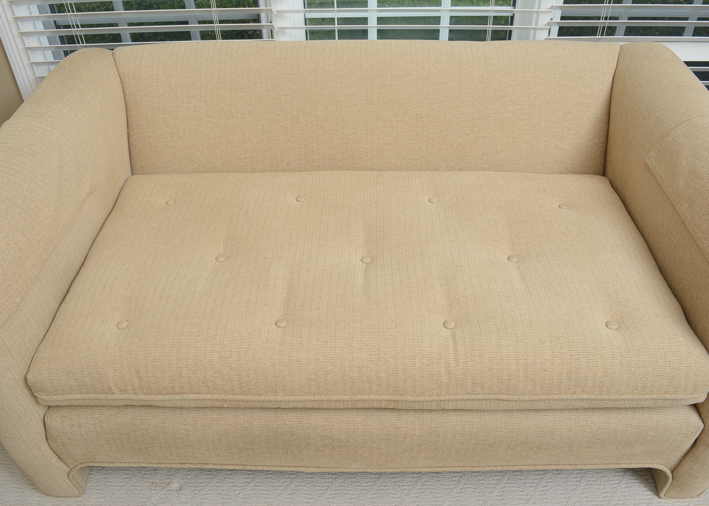 Custom Upholstered Beige and Floral Love Seat