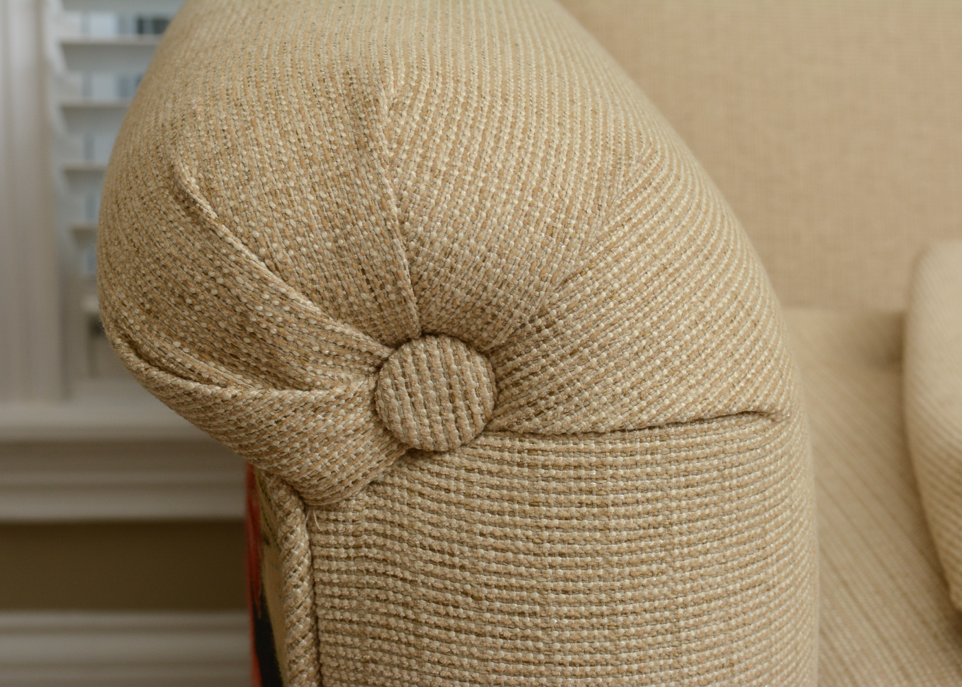 Custom Upholstered Beige and Floral Love Seat