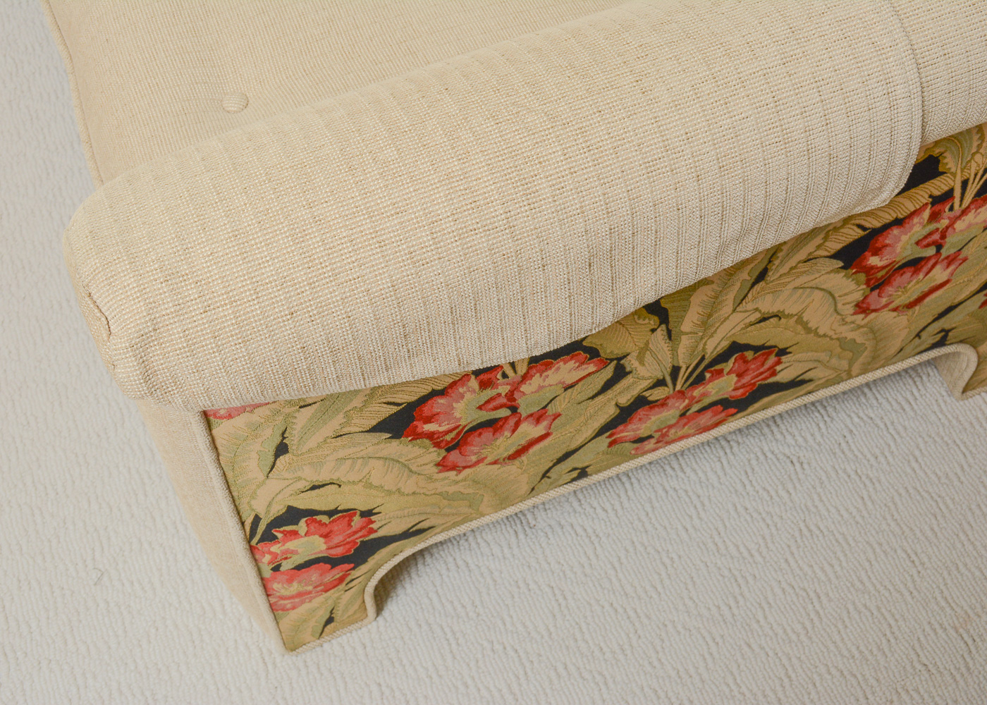 Custom Upholstered Beige and Floral Love Seat