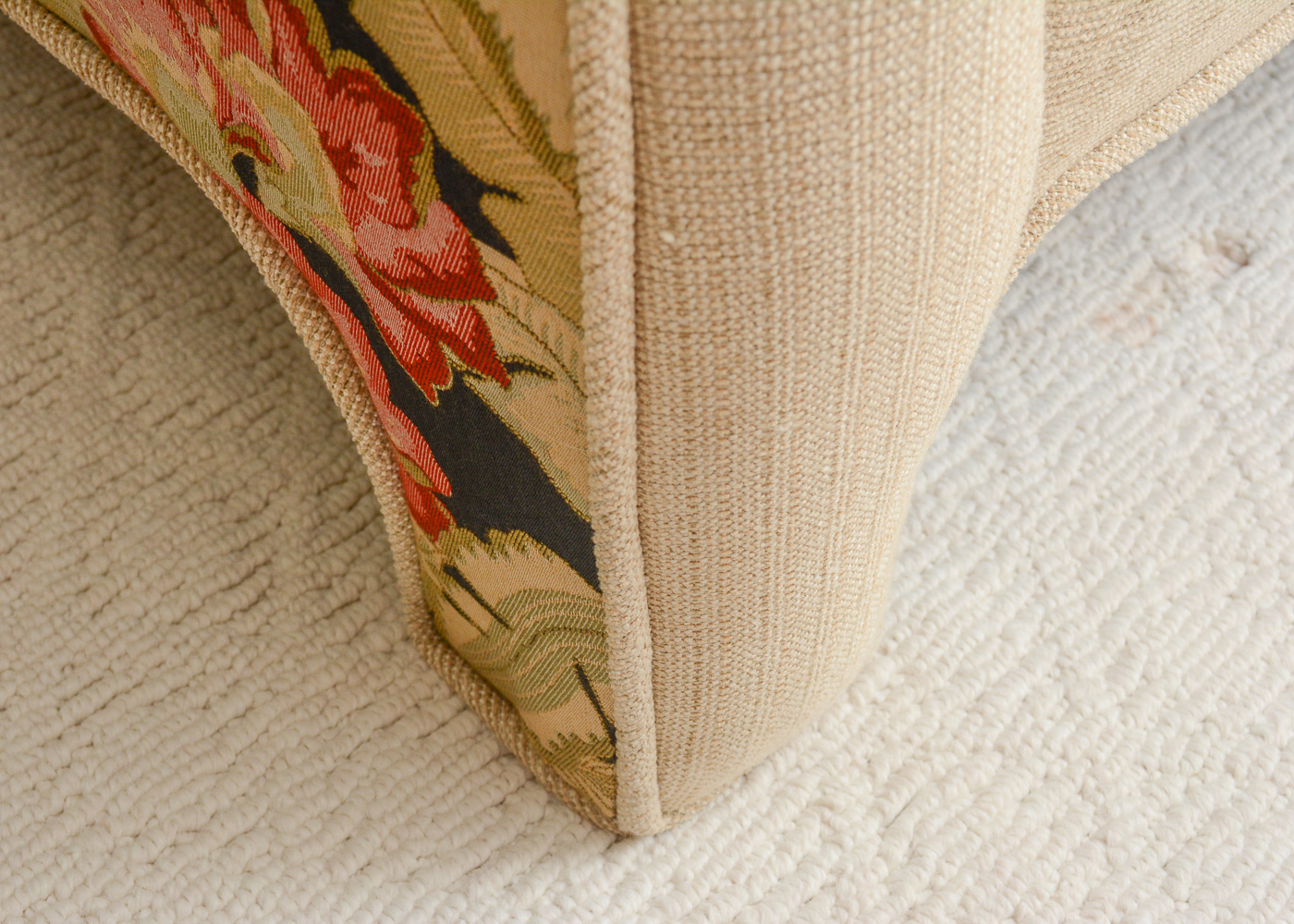 Custom Upholstered Beige and Floral Love Seat