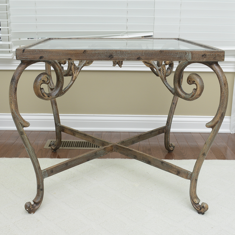 Metal Side Table With Glass Top
