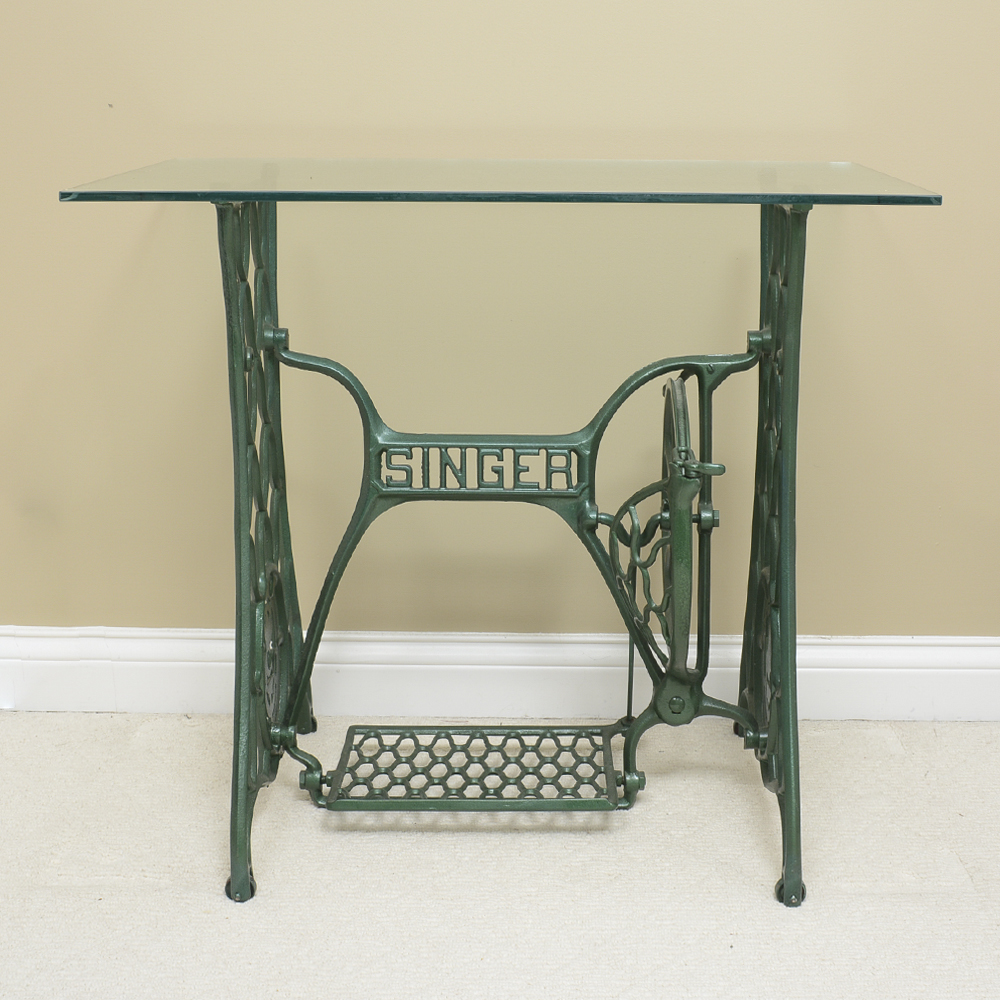 Converted Antique Singer Sewing Table with Glass Top
