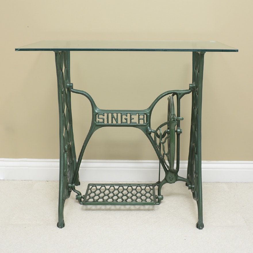 Converted Antique Singer Sewing Table with Glass Top