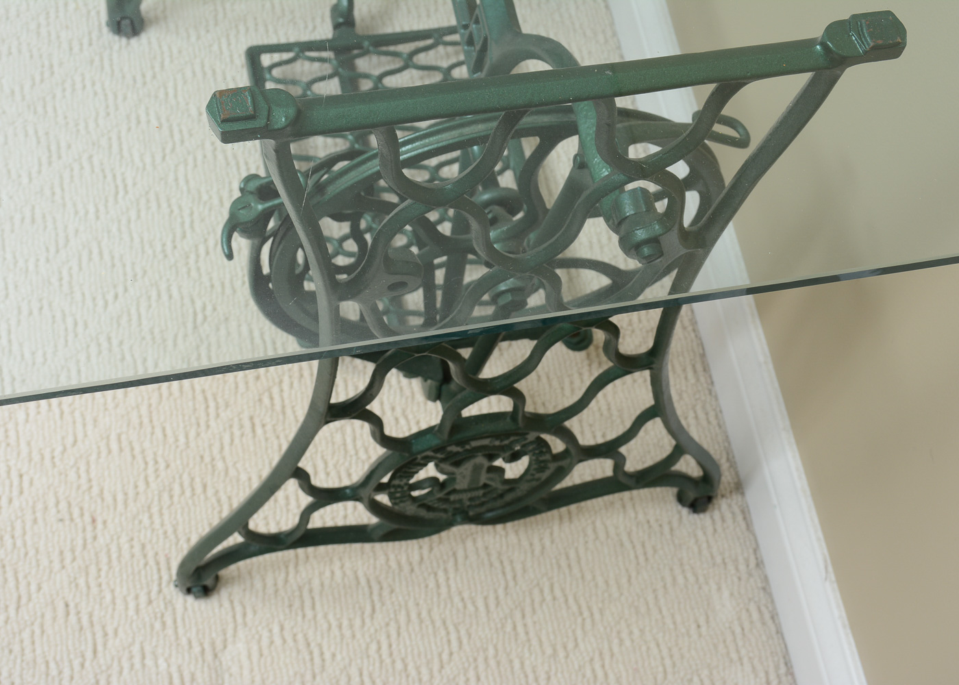 Converted Antique Singer Sewing Table with Glass Top