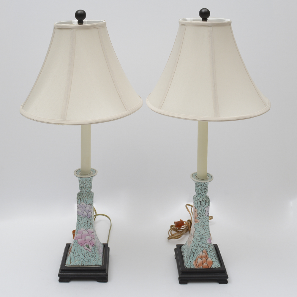 Contemporary Porcelain Floral Candle Holder Table Lamps