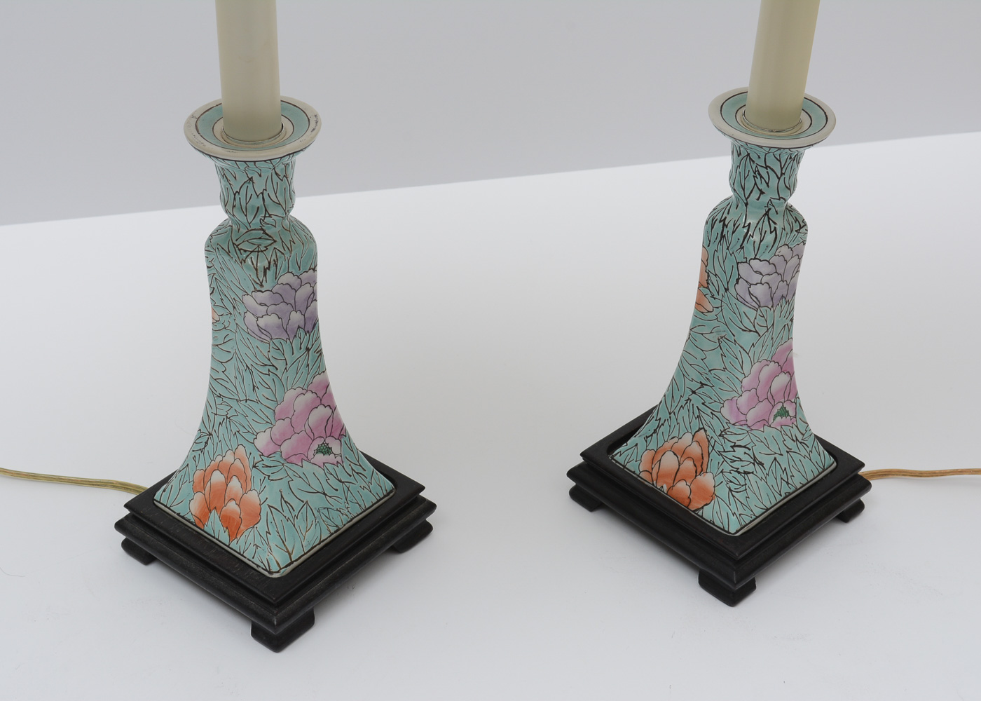 Contemporary Porcelain Floral Candle Holder Table Lamps