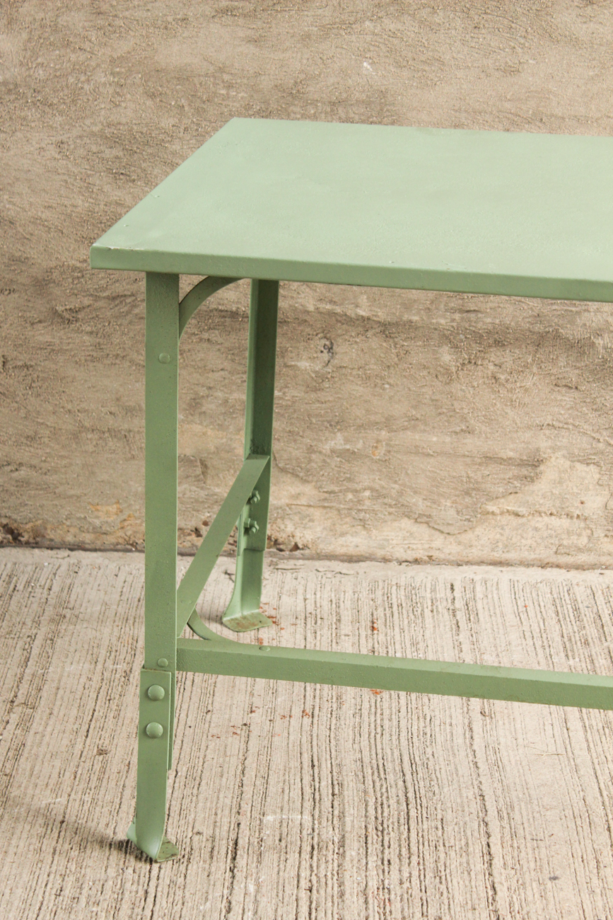 Industrial Mint Green Steel Table